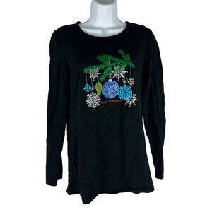 Christmas Long Sleeve Shirt M 8-10 Merry Christmas Ornaments Design Black